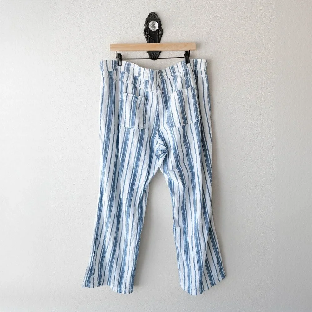 Sonoma XXL Linen Cotton Wide Leg Pants Blue White Stripe Drawstring 30” Inseam - Picture 5 of 9
